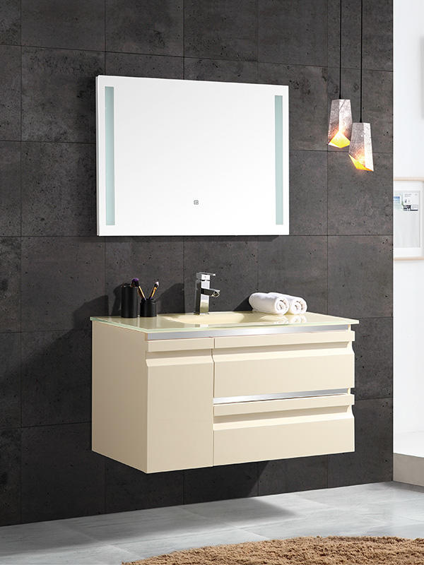 Badezimmerschrank-Set zur Wandmontage mit LED-Spiegel für Waschbecken aus Glas