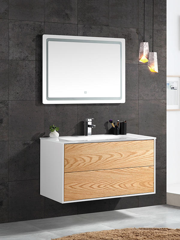 Wandhängendes Badezimmerschrank-Set mit Glasbecken LED-Spiegel